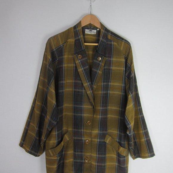 Vtg Ziegfield Le Follie Di Womens M Gold Plaid LS Blazer Jacket Oversized Italy - Picture 7 of 12